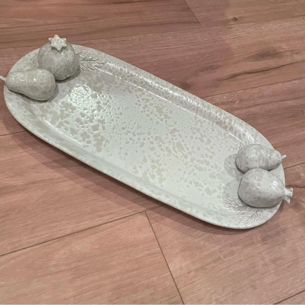 Anthropologie Stoneware Large Oval Tray Holiday